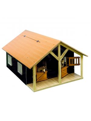Kids Globe Horse stable Wood Brown 1:24 with 2 Boxes and Storage 610167