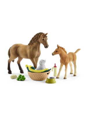 Schleich 42432 Baby animal grooming set & Quarter horse with puppy