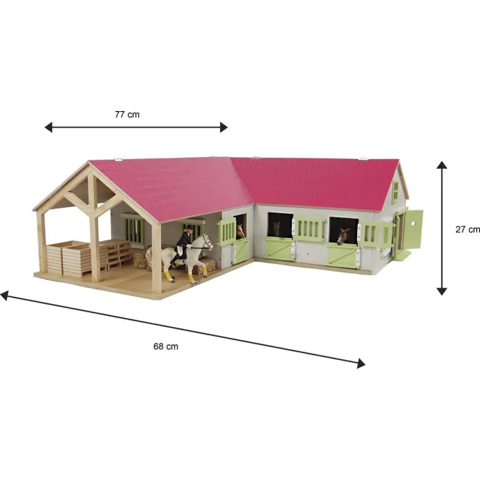 Kids Globe horse stable with 3 boxes and storage room 1:24 pink 610210