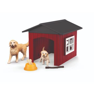 Schleich Farm World Dog kennel with Golden Retrievers 42722