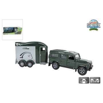 Kids Globe Land Rover with Cheval Liberté horse trailer 26 cm 520460