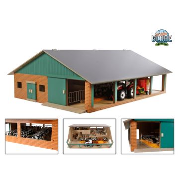 Kids Globe cubicle barn wood with milking unit 1:32 610495