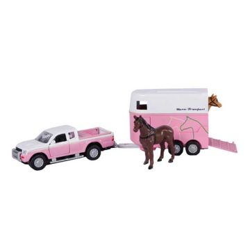 Kids Globe Mitsubishi with horse trailer die cast pink 27cm 520124