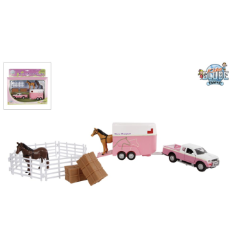 Kids Globe Horses Mitsubishi met paardentrailer en accessoires roze 27cm 520205 Kids Globe Horses Mitsubishi met paardentrailer en accessoires roze 27cm 520205