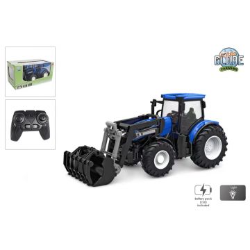 Kids Globe Farming RC Tractor 2.4GHZ light and front loader blue 27 cm 510315