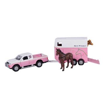 Kids Globe Mitsubishi with horse trailer die cast pink 27cm 520124