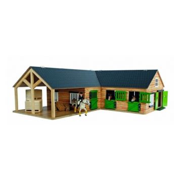 Kids Globe horse stable with 3 boxes and storage room 1:24 brown 610211