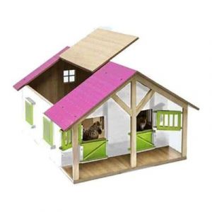 Kids Globe Horse stable Wood Pink 1:24 with 2 Boxes and Storage 610168