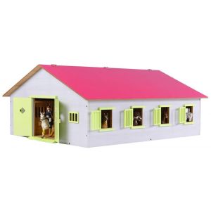 Kids Globe Horse stable Wood Pink 1:24 with 7 Boxes 610189