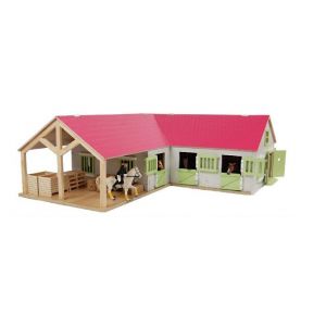 Kids Globe horse stable with 3 boxes and storage room 1:24 pink 610210