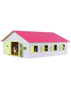 Kids Globe Horse stable Wood Pink 1:24 with 7 Boxes 610189